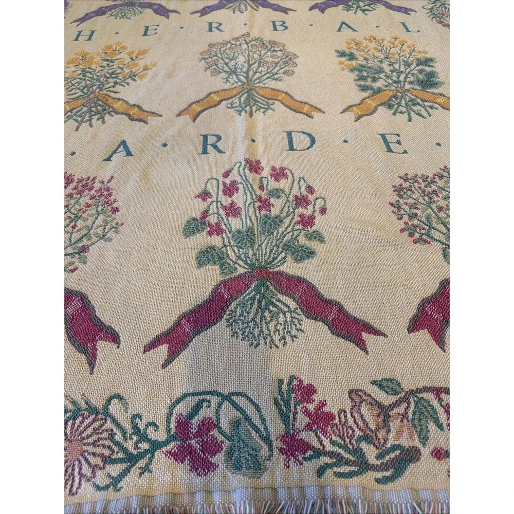 Goodwin Weavers Vintage 100% Cotton English Herbal Garden Tapestry Throw Blanket